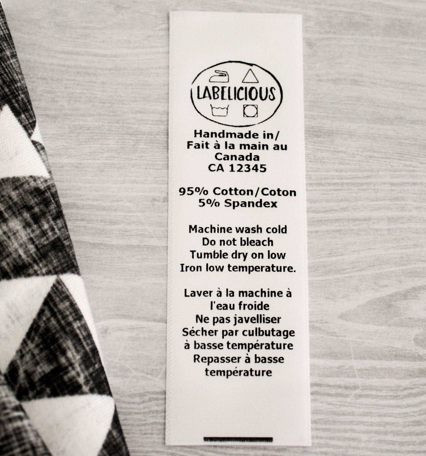 Custom White Satin Care/Content Label · Labelicious