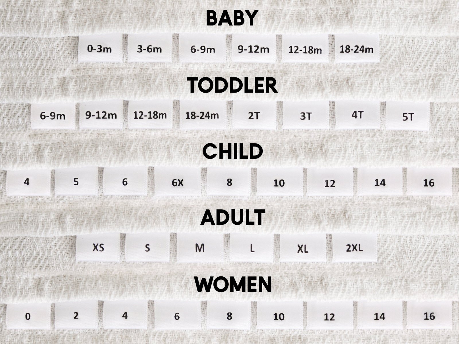 Custom white size labels – Labelicious